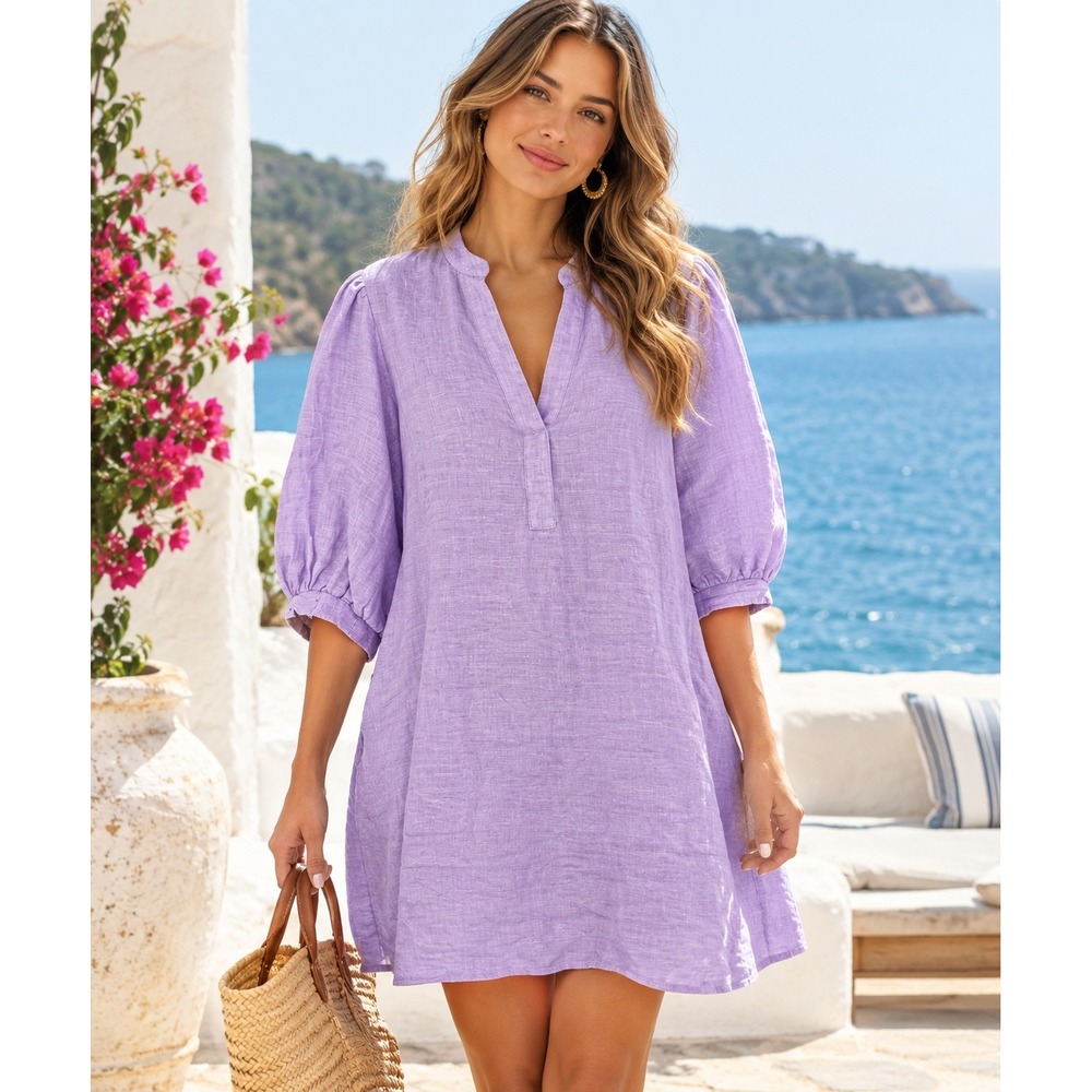 Lilly Pulitzer Mialeigh Elbow Sleeve Linen Shift Dress 16 Lilac Coastal Resort